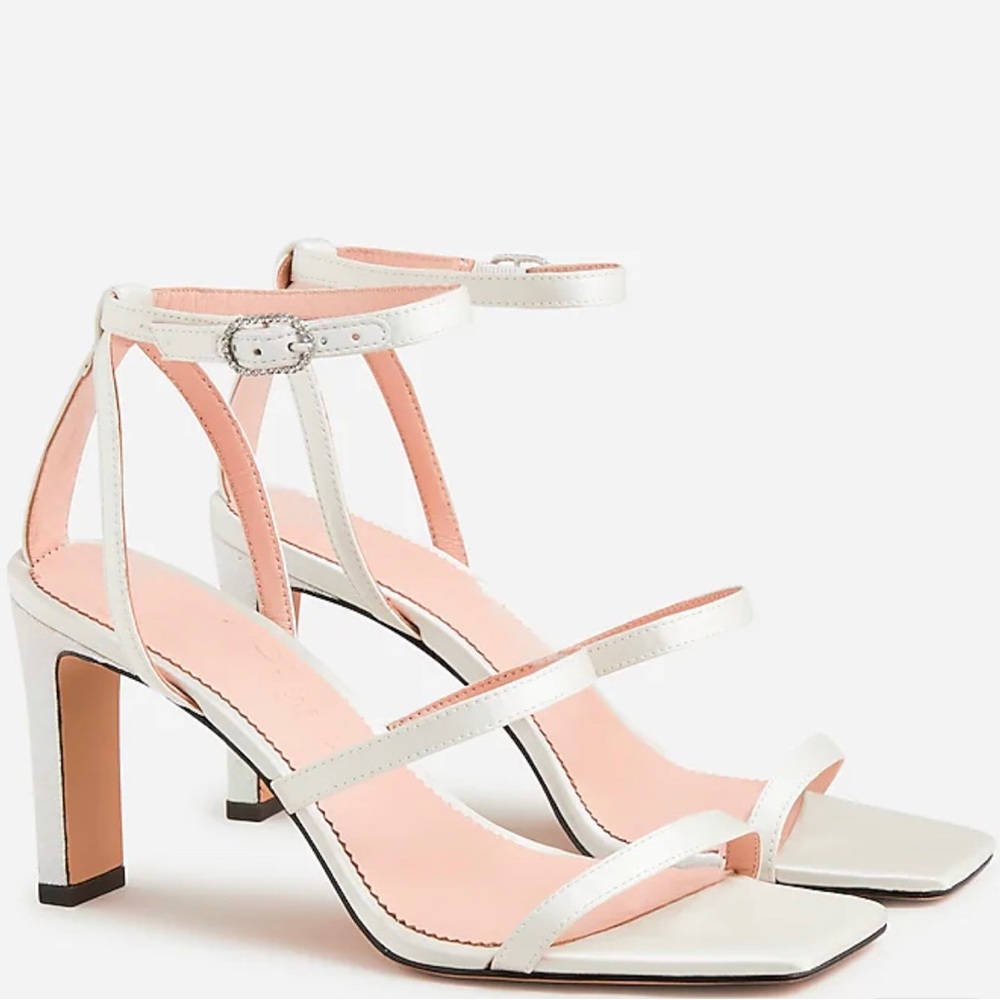 J. Crew Ava strappy glitter heels in satin white